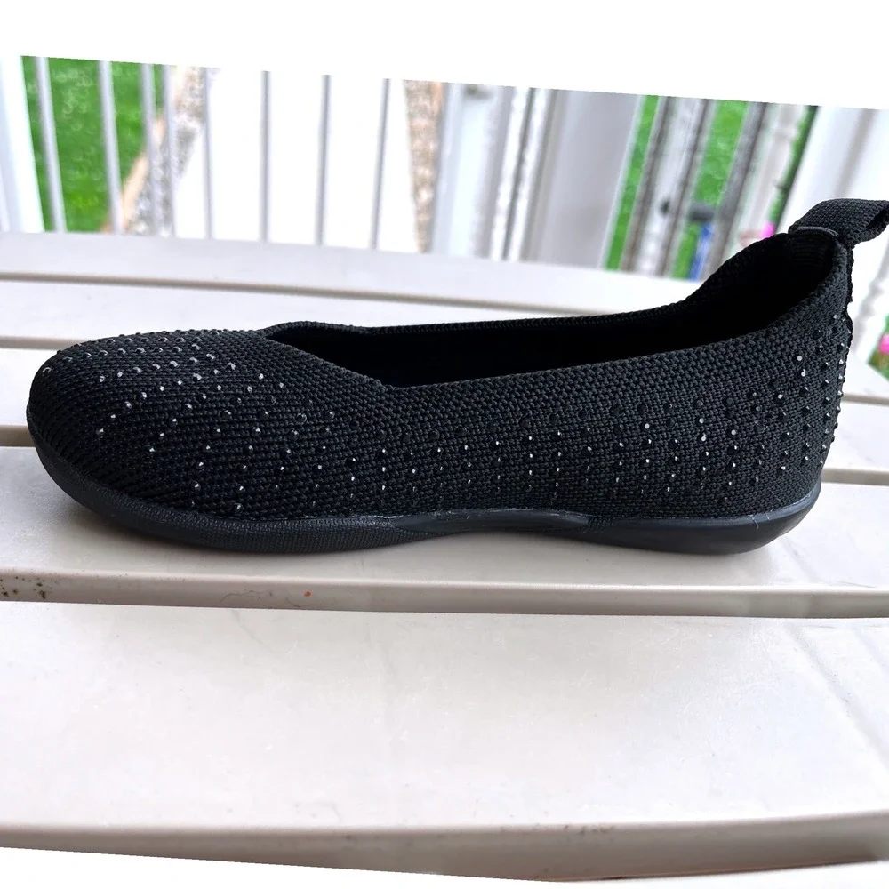 Bernie Mev Adi K Kids Black Pewter Rhinestone Knit Ballet Flats Size 30/12-12.5